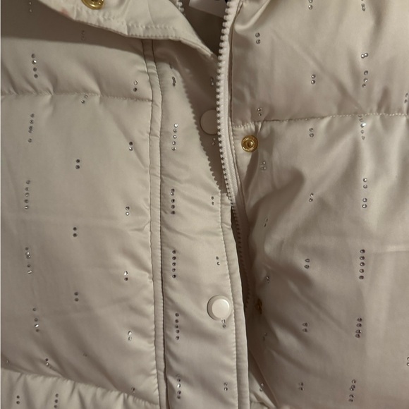 CeCe Women's Light Beige Quilted Puffer Jacket with Rhinestones - Picture 2 of 5